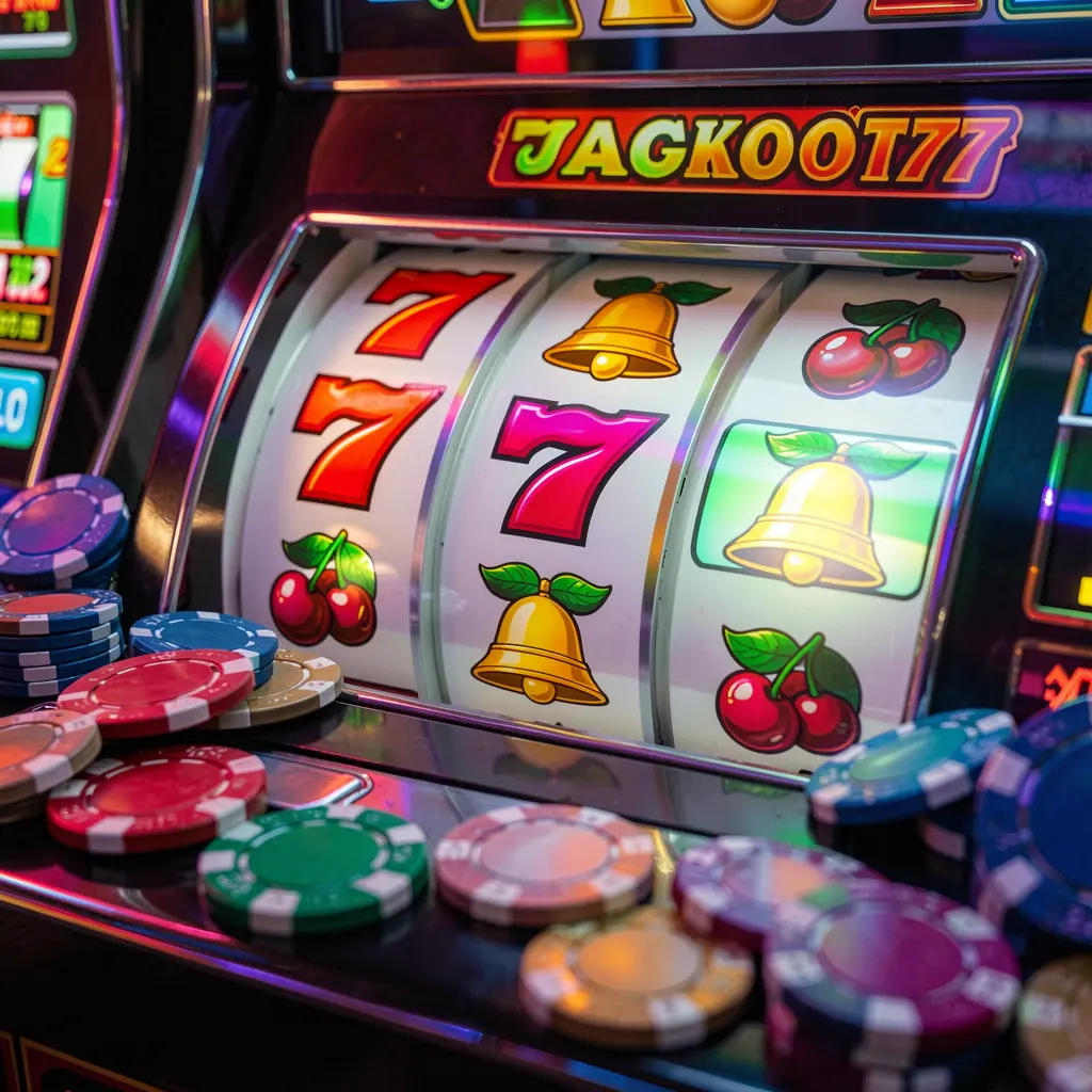 Classic casino slot machine with triple sevens and scattered gold coins representing premium online slot gameplay at JILIWIN 1M Philippines
